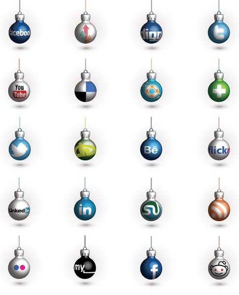 vektor gratis jaringan sosial menggantung Natal pernak-pernik ikon set