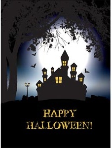kostenlose Vektor gruselige Halloween-Hintergrund mit Spukhaus