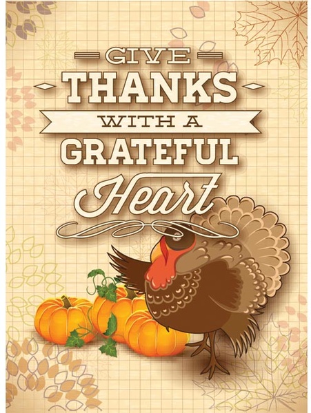Terima-kasih vektor gratis dengan crateful jantung thanksgiving poster template