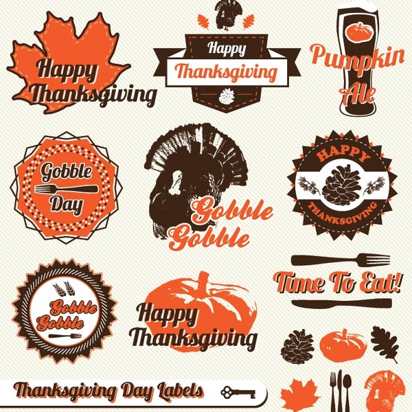 Free Vector Thanksgiving Day Vintage Labels And Stickers