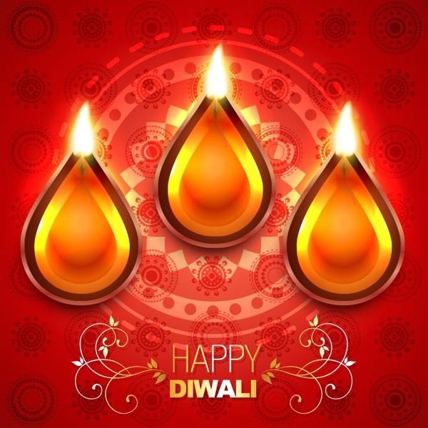 Free Vector Top View Of Diya Happy Diwali Greeting Card