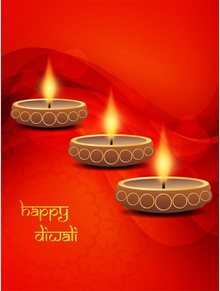 自由向量傳統發光的 diya 在抽象紅色背景快樂 diwali