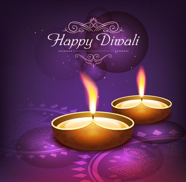 logo vektor gratis tradisional happy diwali di ungu poster template