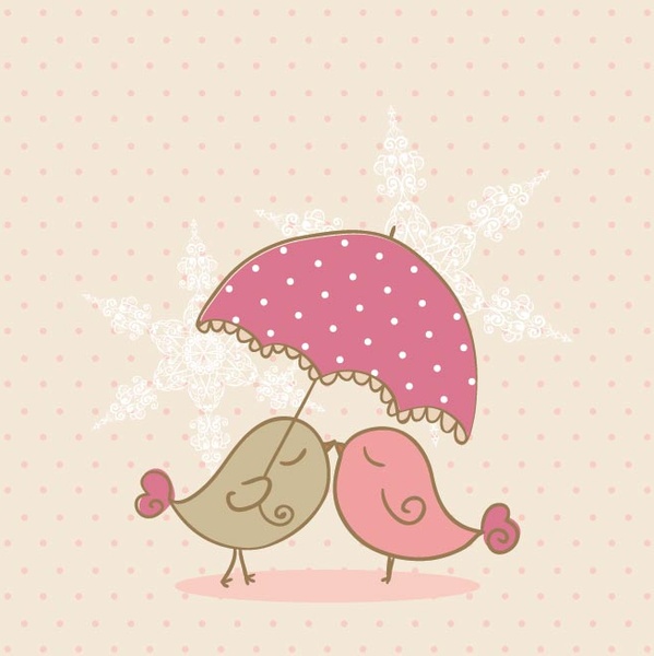 wektor swobodny ćwierkanie ptaków w miłości pod parasolem