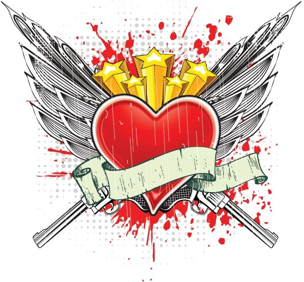 バレンタイン無料ベクトルの翼銃バナーの銃 bannerfree ベクトル バレンタイン日の翼中心との心