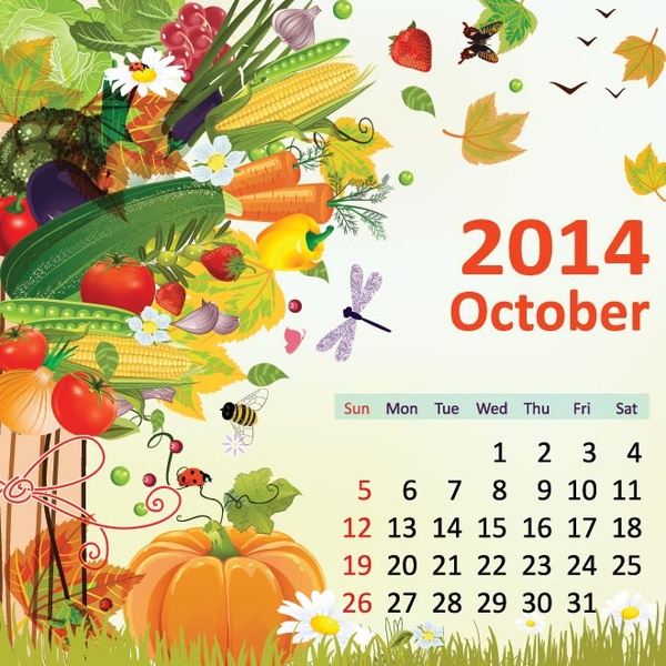 kostenlose Vektor pflanzlichen brunch14 Kalender