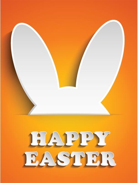 Free Vector White Bunny Ear On Orange Happy Easter Template