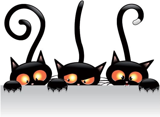 Бесплатные Векторные ведьма Хэллоуин кошка, держа карты баннер