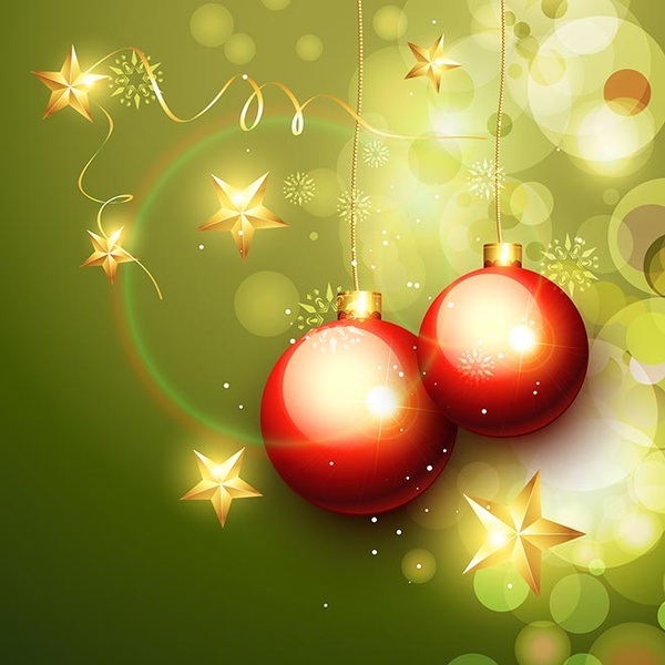 Free Vector Xmas Hanging Balls Green Starflake Christmas Background