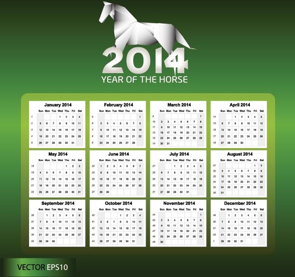 Бесплатные Векторные год календарь horse14