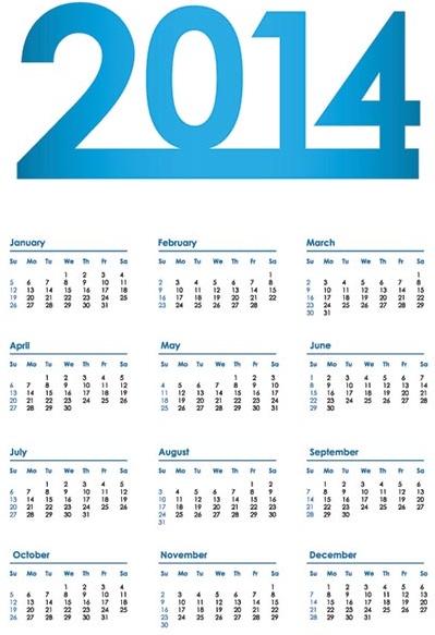 Kostenlose vector14 Kalendervorlage blau