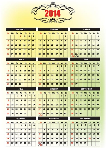 免費 vector14 日曆範本