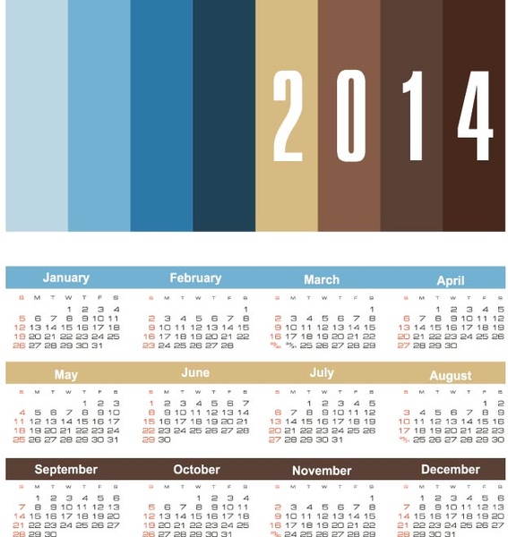 Free Vector14 Calendar With Colorful Strip In Header