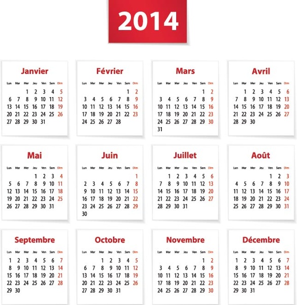 calendario francés vector14 gratis