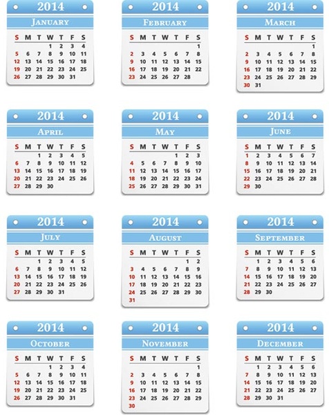 Free Vector14 Month Cards Calendar