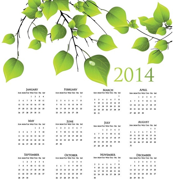 plantilla de calendario libre vector14 naturaleza
