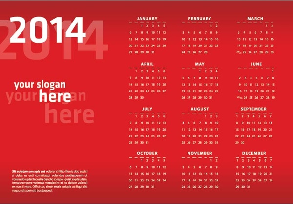 Free Vector14 Red Calendar Template