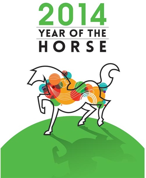 kostenlose vector14 Jahr des Pferdes Flayer Titels