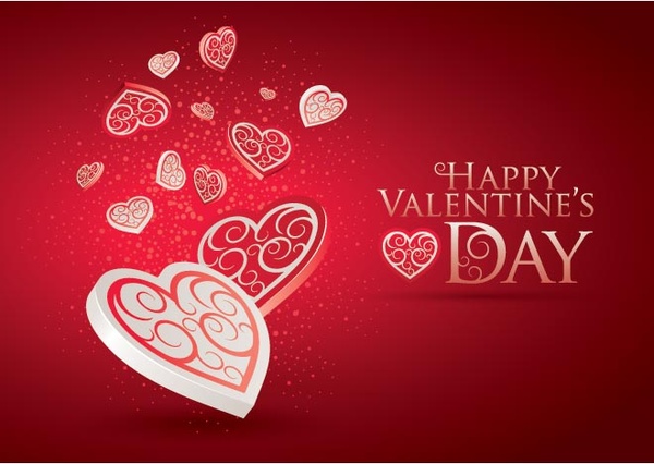 Free Vector 3d Floral Art Heart Shape Red Valentine Day Wallpaper