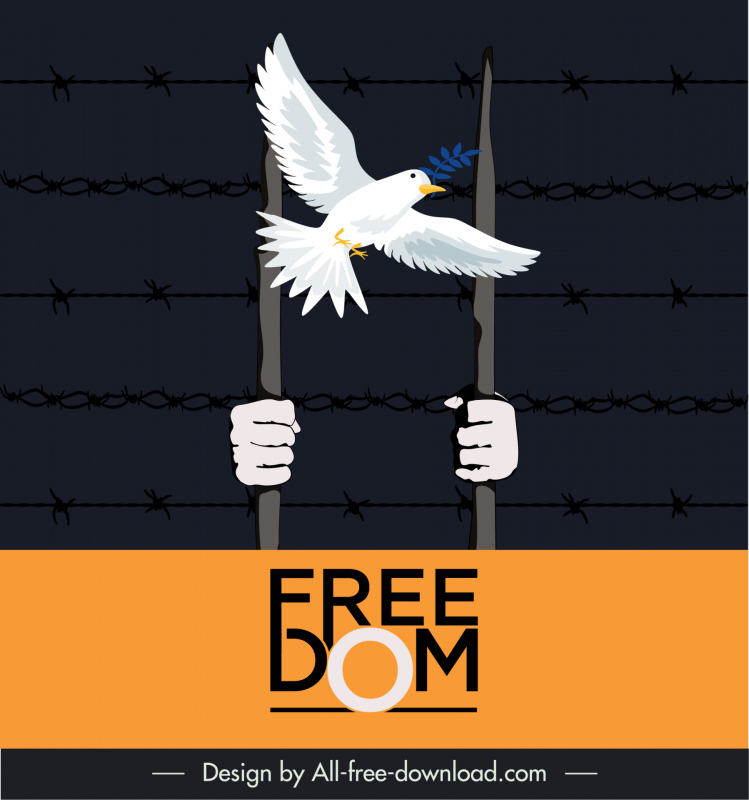 Freiheit Banner Vorlage fliegende Taube Stacheldraht Gefangene Skizze