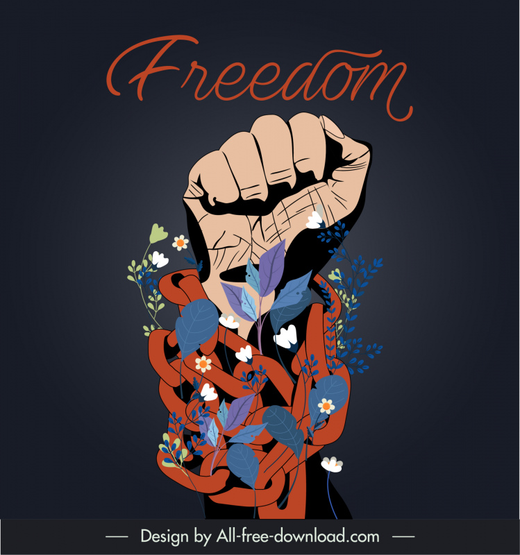 Freedom Poster Template Classical Handdrawn Design Fist Flowers Leaves Decor Freedom Poster Template Classical Handdrawn Design Fist Flowers Leaves Decor
