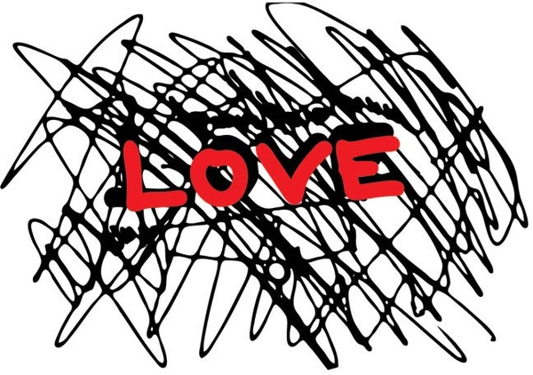 garis-garis freehand latar belakang cinta teks vektor