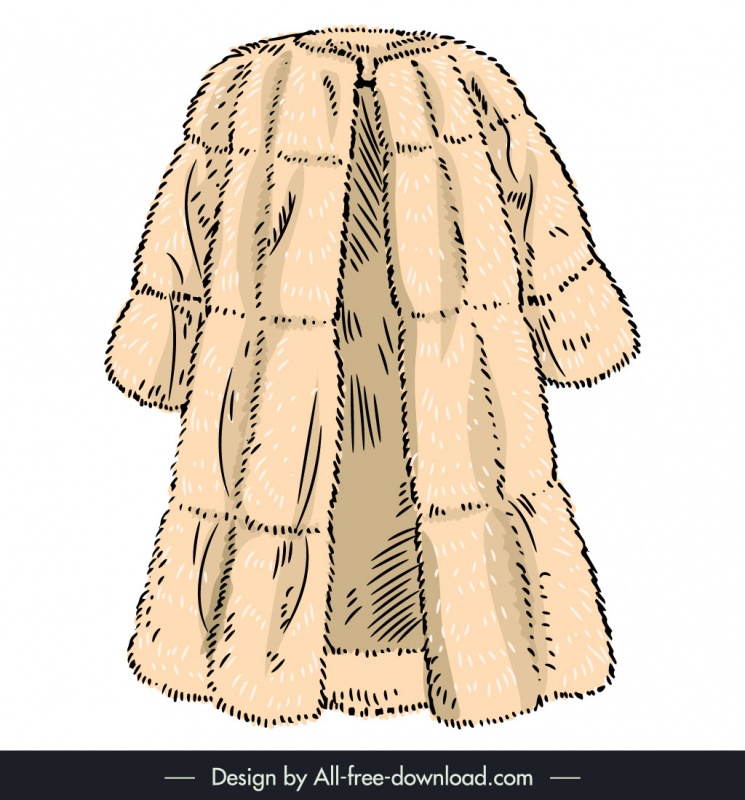 Plantilla de abrigo de piel francés eleagant contorno clásico dibujado a mano