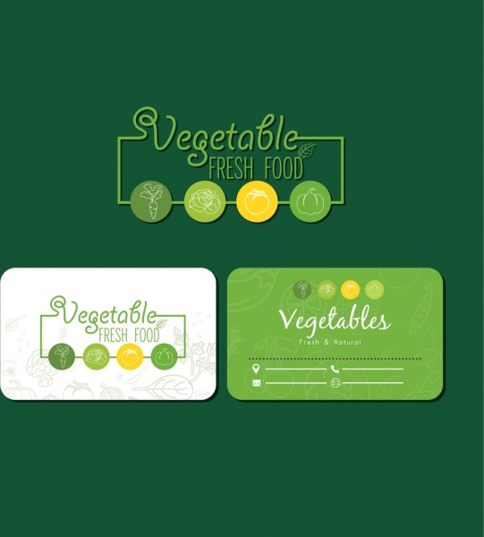 Alimentos frescos de plantilla de tarjeta verde decoracion vegetal iconos