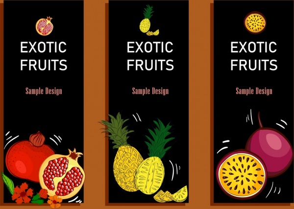 新鮮なフルーツの広告バナー暗い色とりどりの手描きデザイン