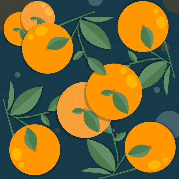 buah segar latar belakang oranye ikon warna-warni dekorasi klasik