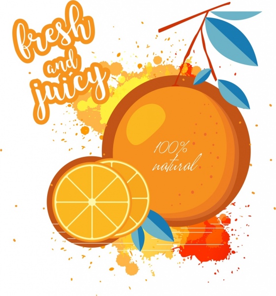 frutas frescas fundo fatia de laranja ícone colorido grunge