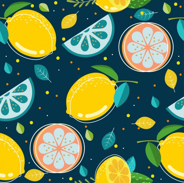 frutas frescas fundo fatias projeto repetição colorido de ícones