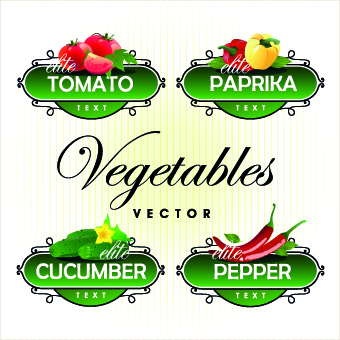 segar buah dan sayuran label vektor