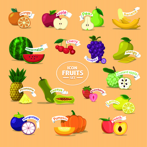 vector de iconos creativos de frutas frescas