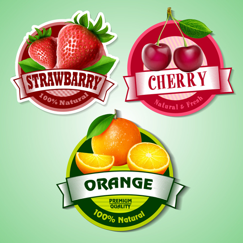frutas frescas etiquetas brilhante vector