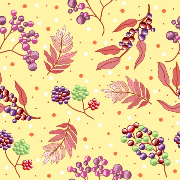 buah-buahan segar pola warna-warni dekorasi berry daun ikon
