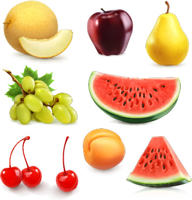 buah-buahan segar mengkilap vektor