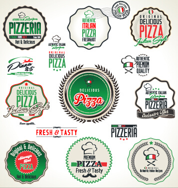 vecteur d’étiquettes de pizzas fraîches