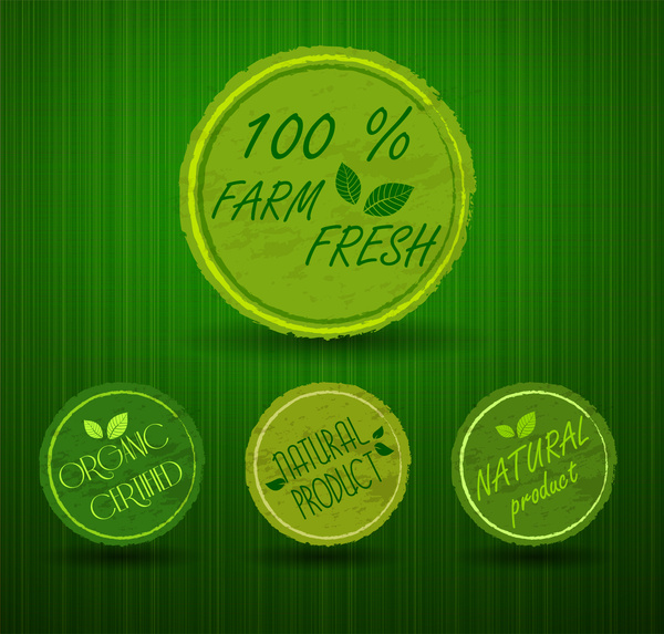 帶綠色背景的新鮮產品圓形標籤插圖