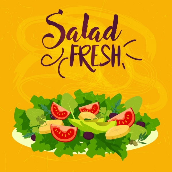 新鮮蔬菜沙律廣告盤圖標經典設計