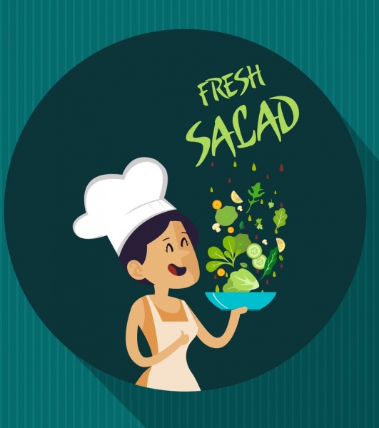 新鮮なサラダ広告女性料理野菜料理アイコン