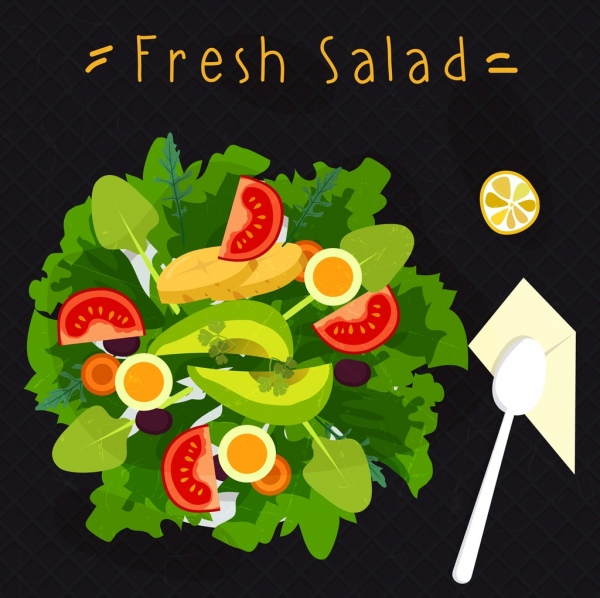 insalata fresca pubblicità piatto icona decorazioni vegetali