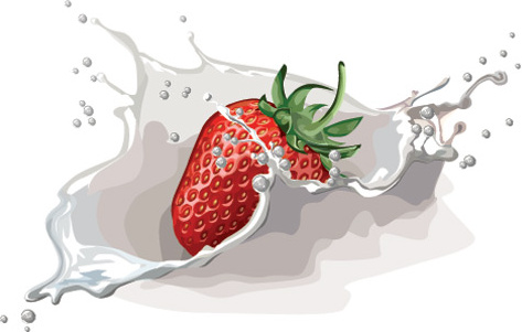 fresas frescas y vector de diseño de leche