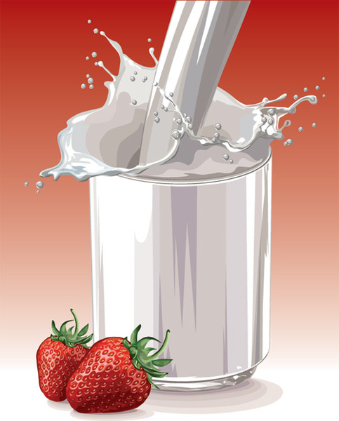 morangos frescos e vetor de design de leite 2