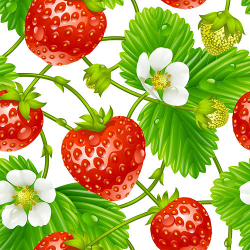 frische Erdbeeren mit Blume Musterdesign Vektor