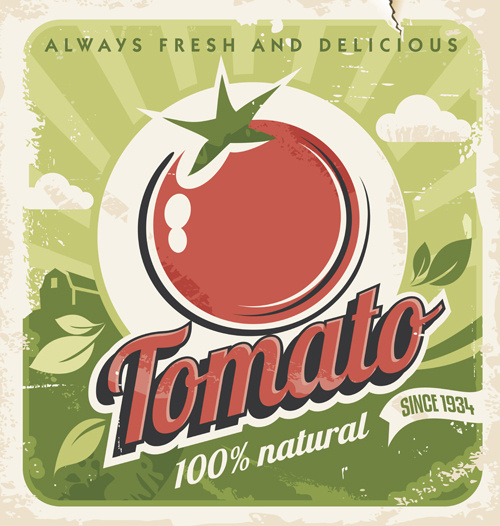 vector de cartel tomate fresco estilo retro