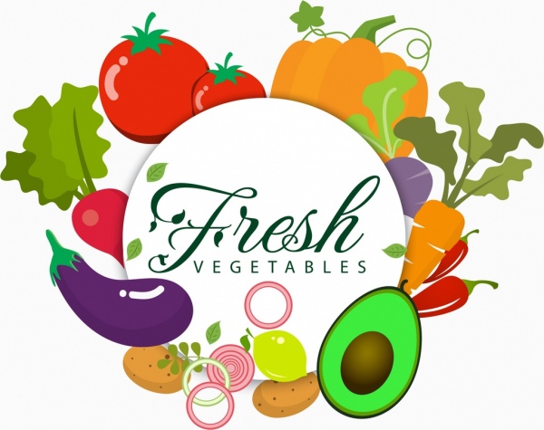 新鲜蔬菜广告各种彩色图标装饰