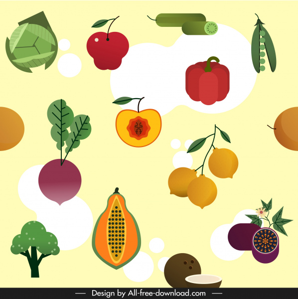 新鮮蔬菜水果圖案五顏六色的平面素描