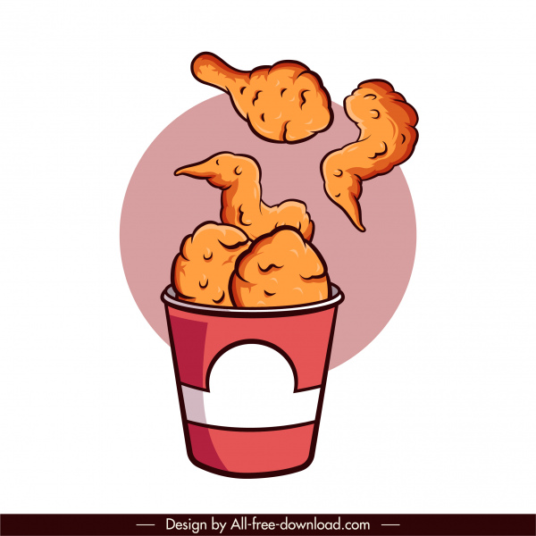 icono de la comida de pollo frito clásico dibujado a mano dinámico