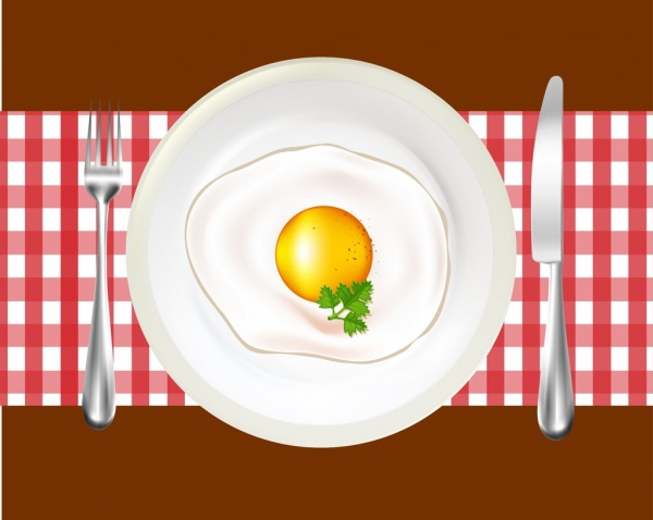 Trứng chiên nền bóng bàn dao nĩa biểu tượng trang trí.